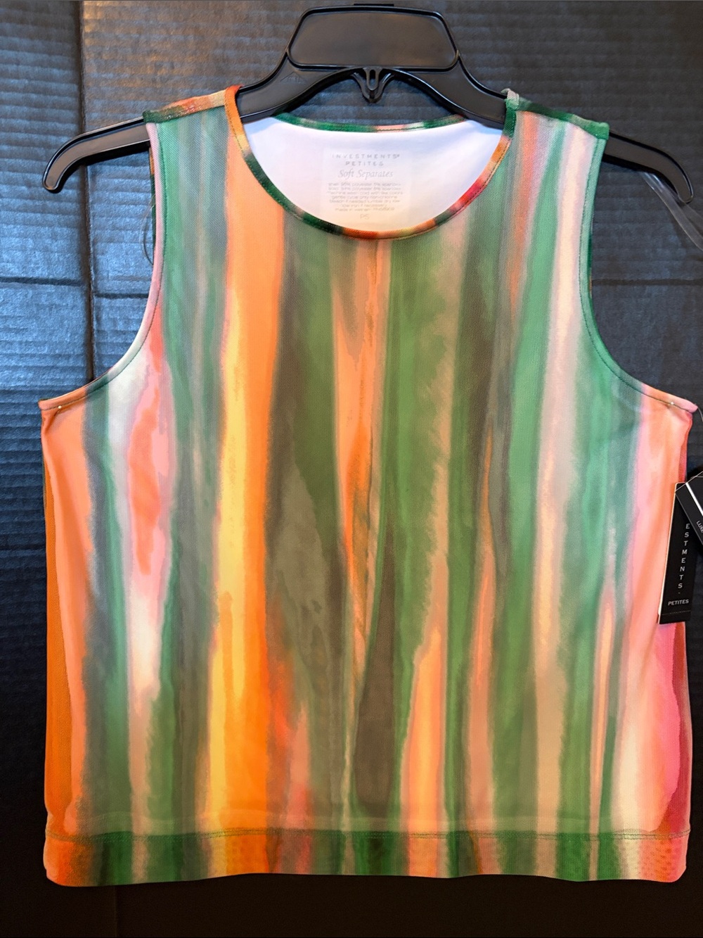 Sleeveless Striped Watercolor Tank Top - Green & Pink